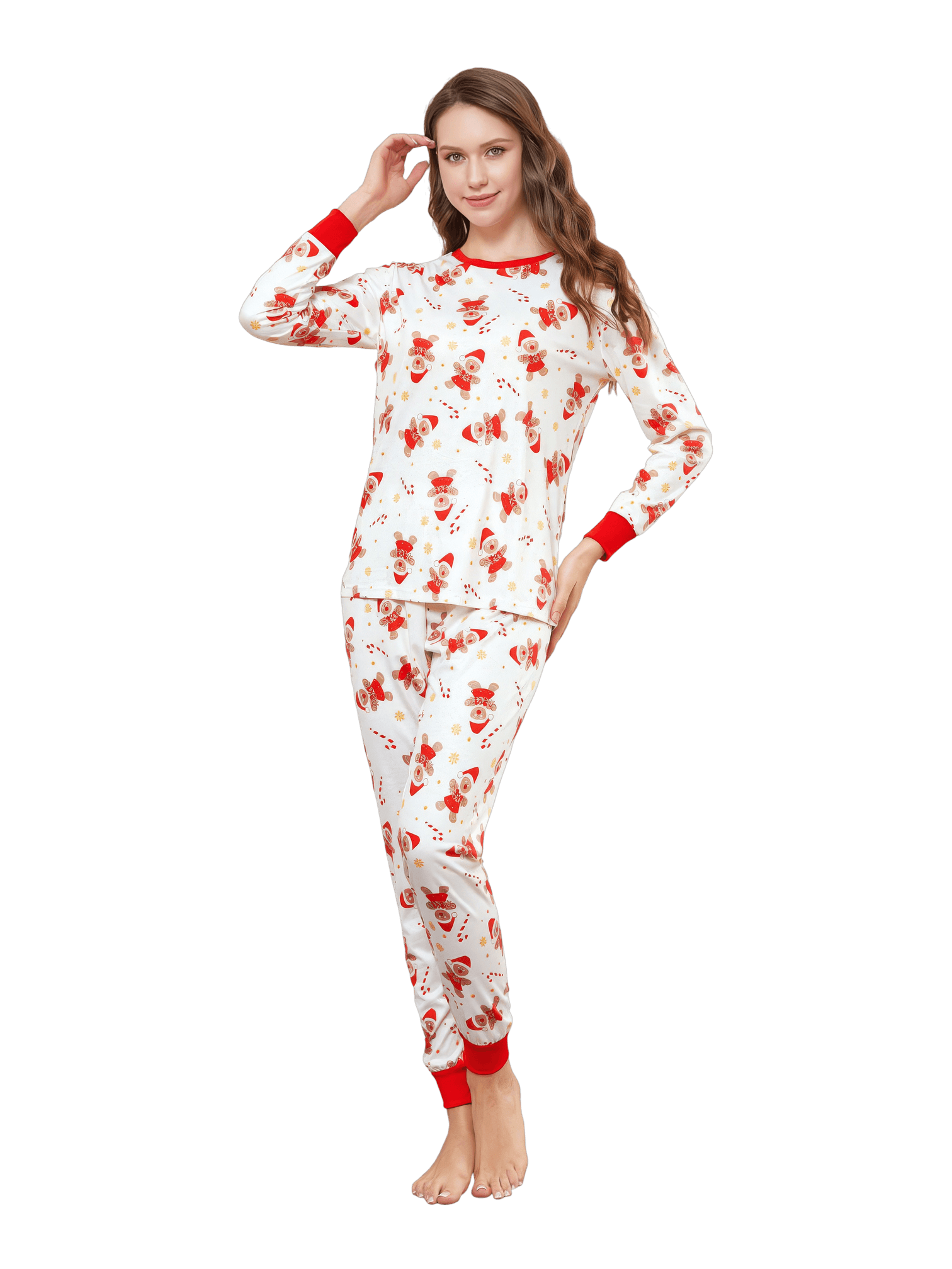 Little gingerbread motif white Christmas pyjamas for family, couples