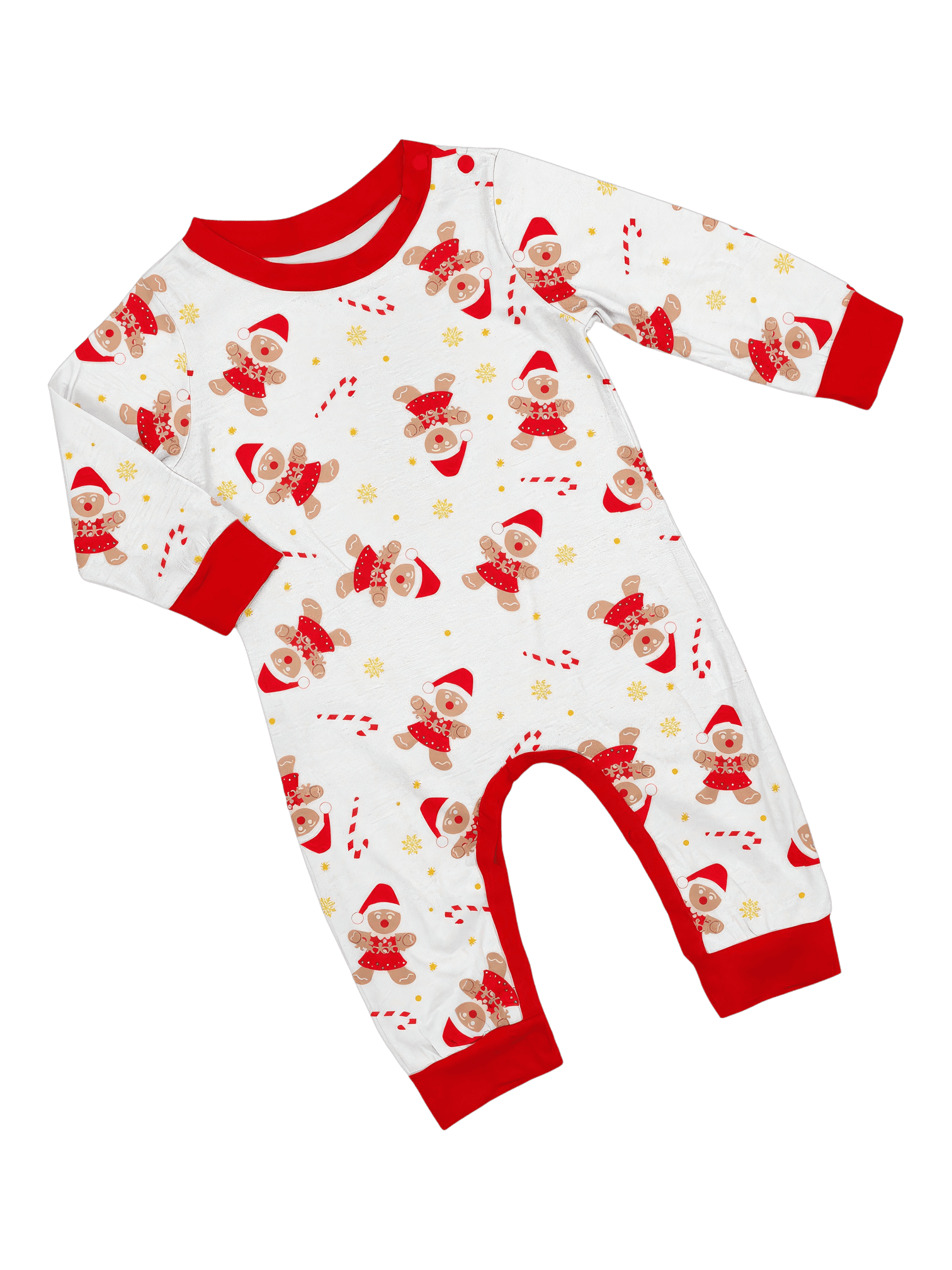 Little gingerbread motif white Christmas pyjamas for family, couples