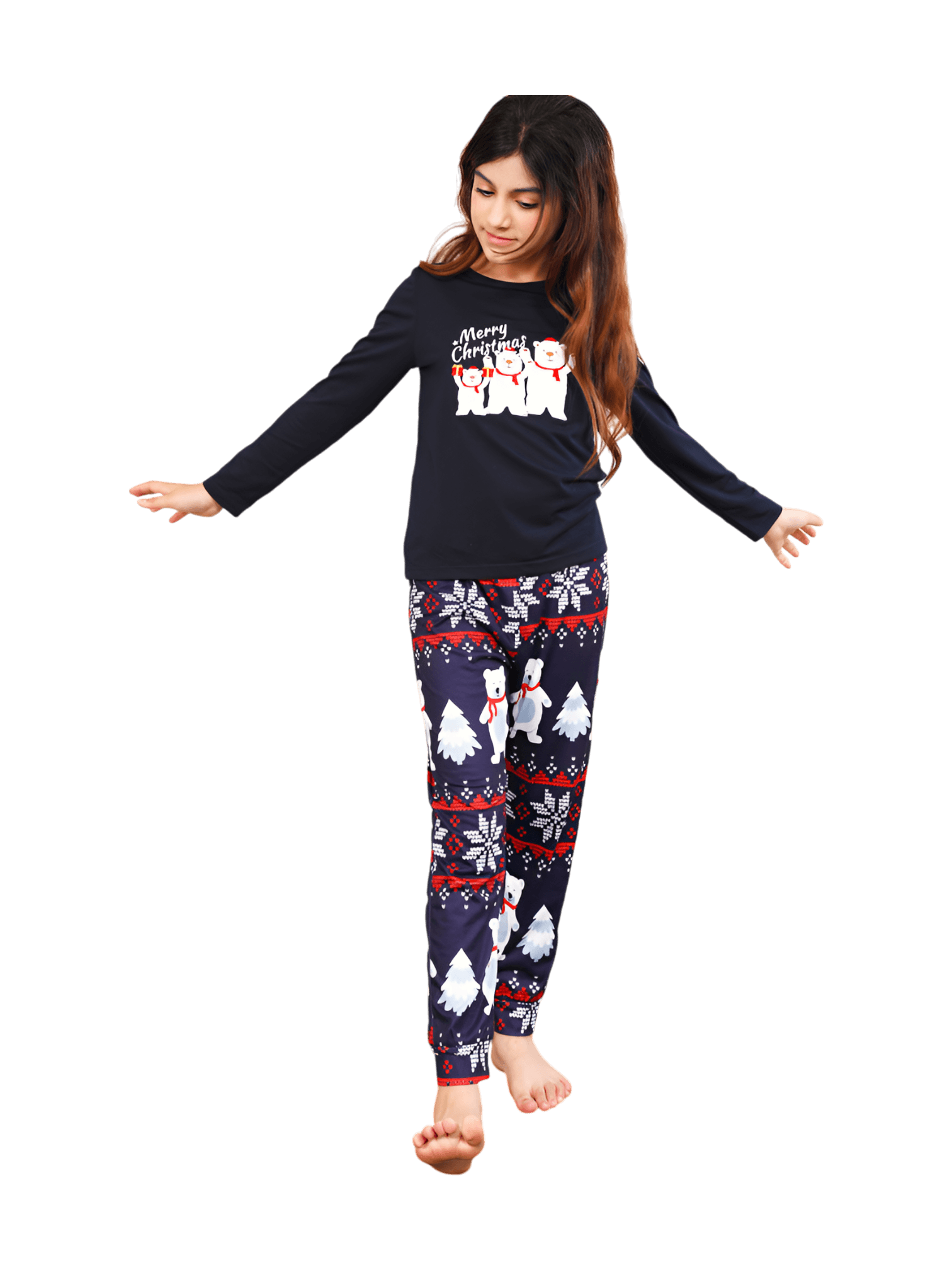 Los 3 osos blancos de Navidad, pijama familiar azul