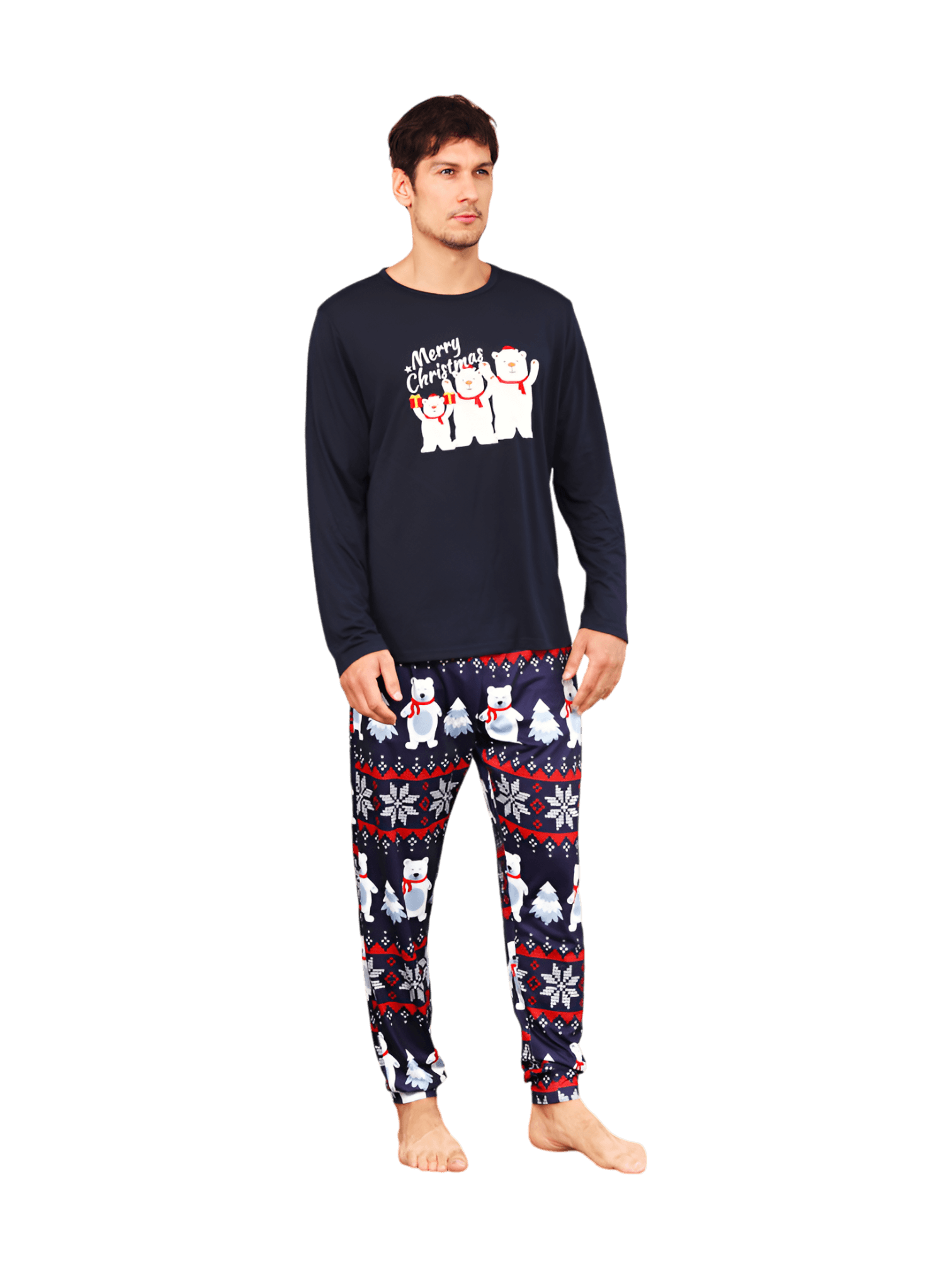 Los 3 osos blancos de Navidad, pijama familiar azul