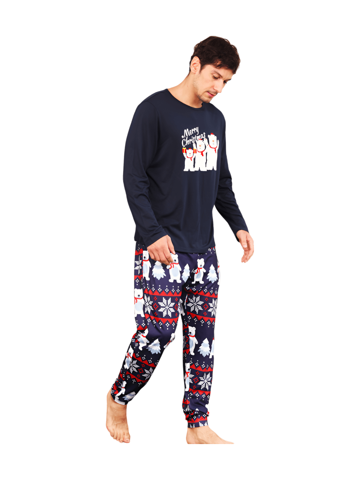 Los 3 osos blancos de Navidad, pijama familiar azul