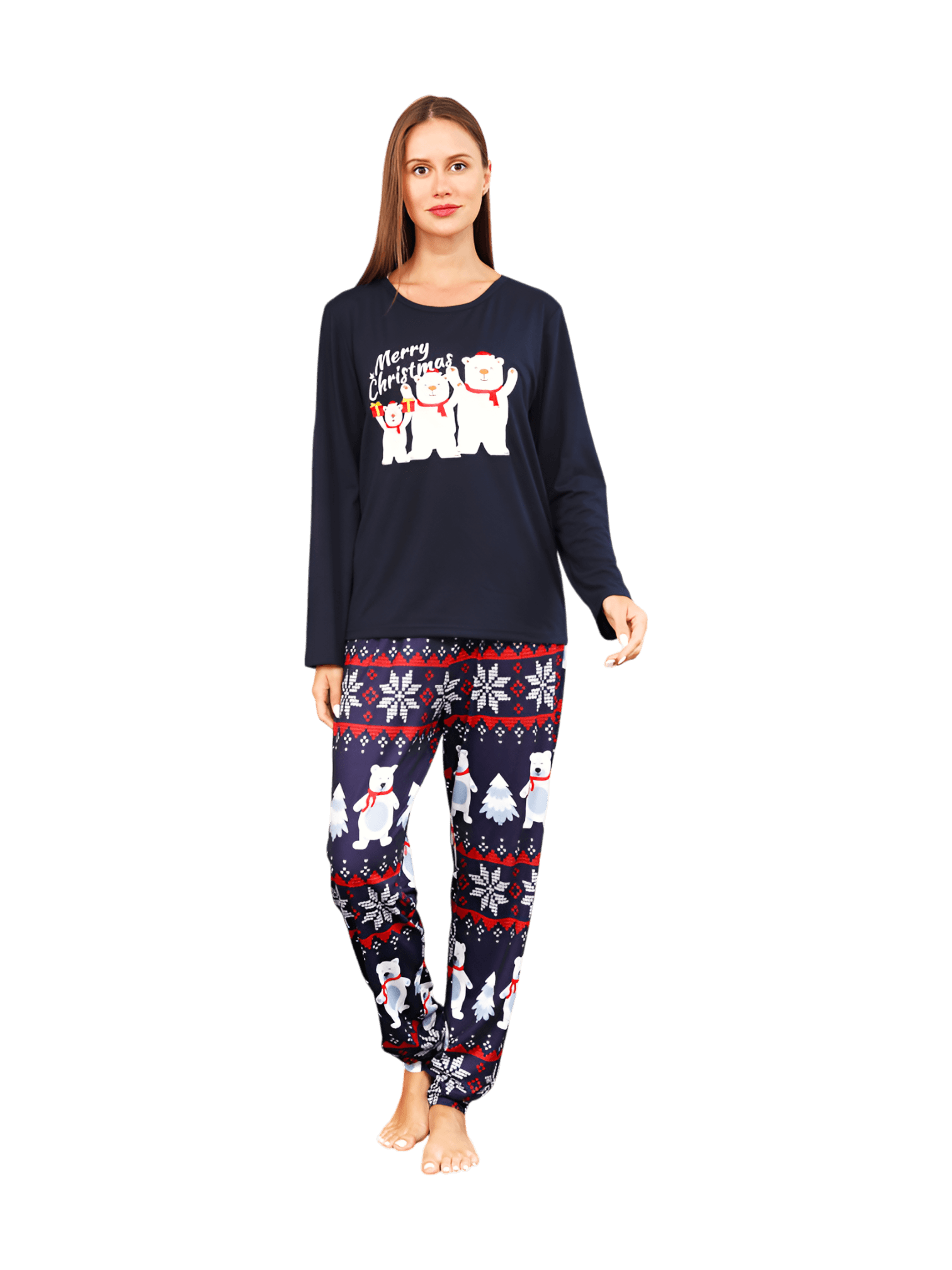 Los 3 osos blancos de Navidad, pijama familiar azul