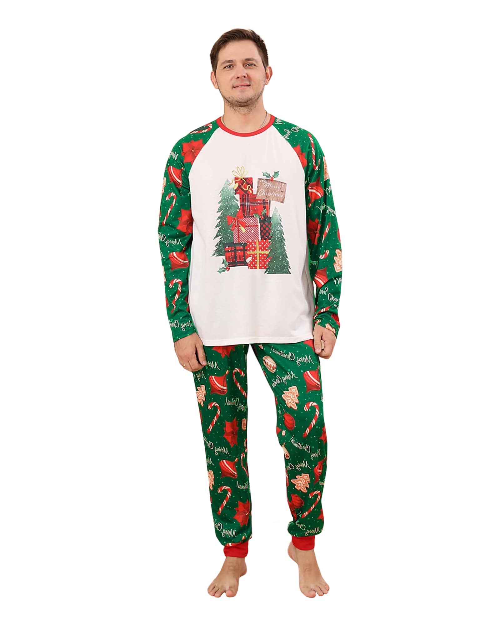 Family Christmas pyjamas The tree full of gifts
