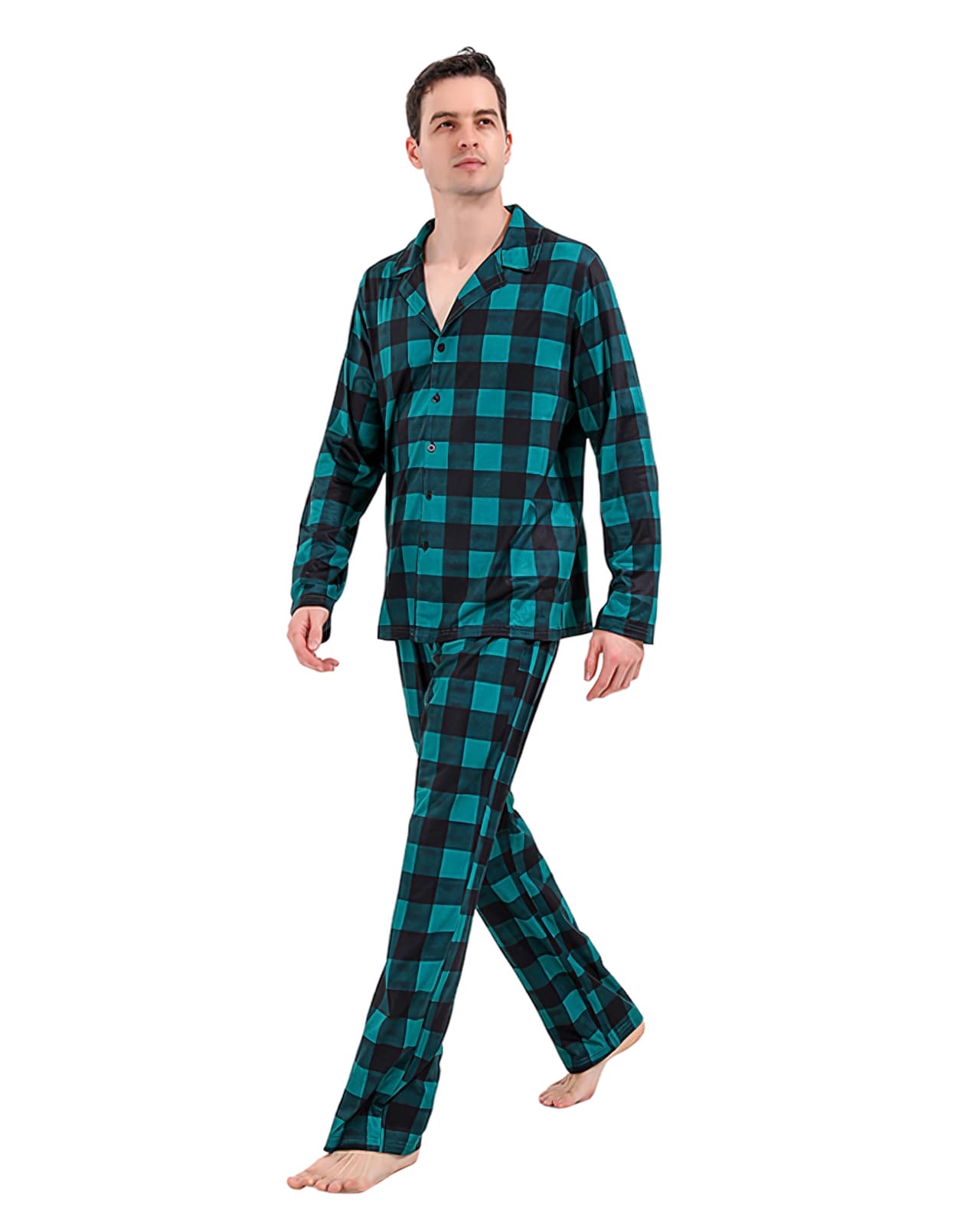 Modern green checked family Christmas pyjamas