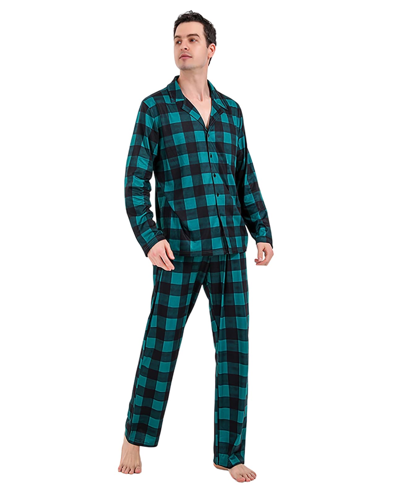 Modern green checked family Christmas pyjamas