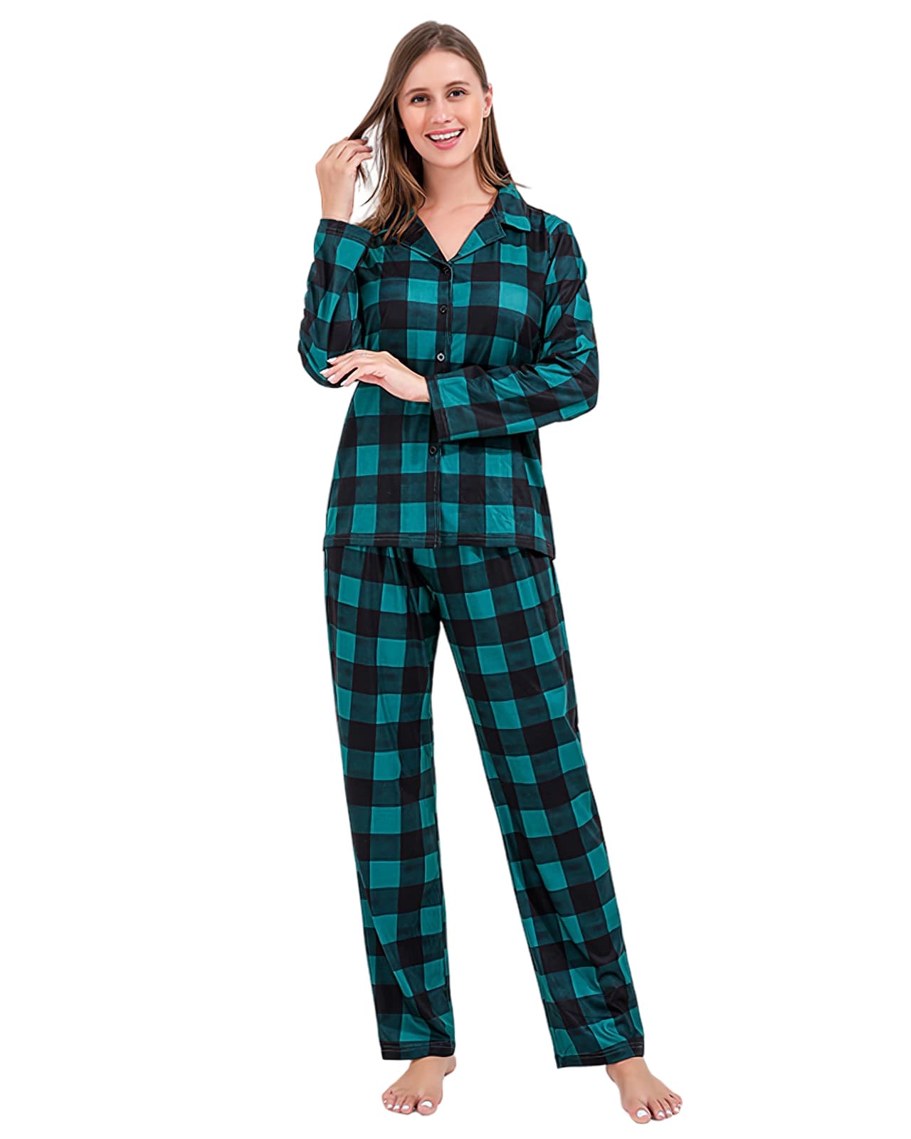 Modern green checked family Christmas pyjamas