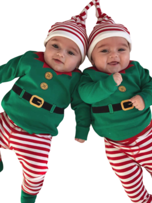 Pijama navideño de rayas verdes de duende para bebés