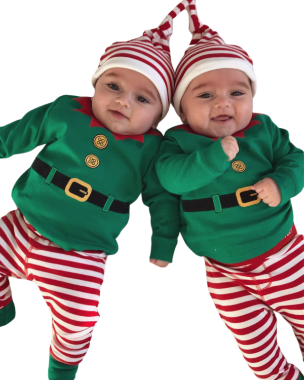 Pigiama natalizio a righe verdi da elfo per neonati