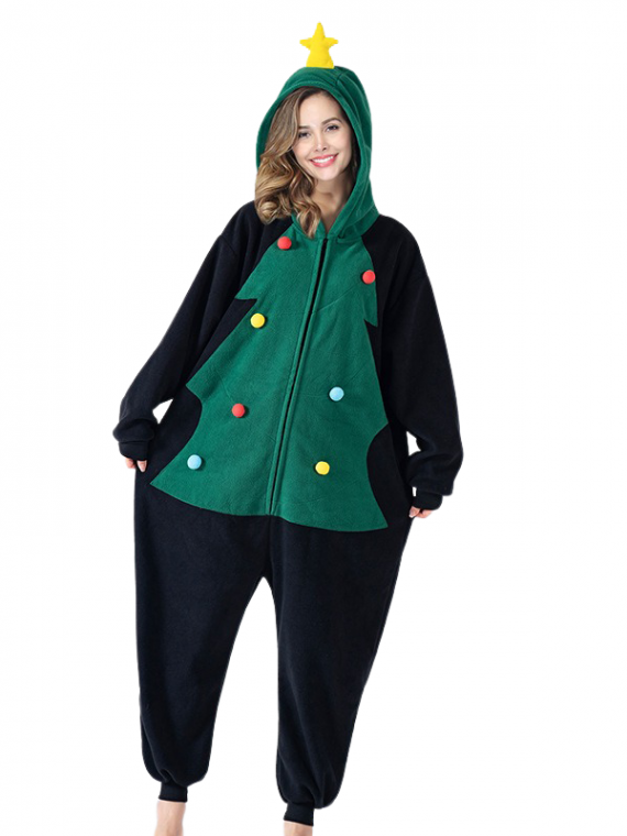 Christmas pajamas black with green fir tree pattern