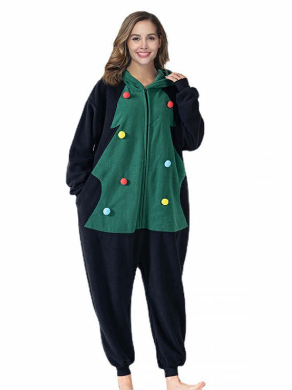 Christmas pajamas black with green fir tree pattern