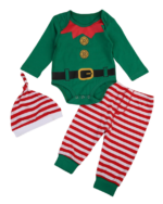 Christmas pyjamas green elf striped for babies