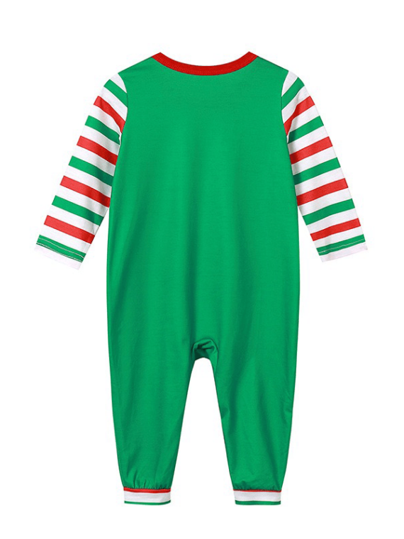 Christmas pyjamas green striped with Elf Squad pattern