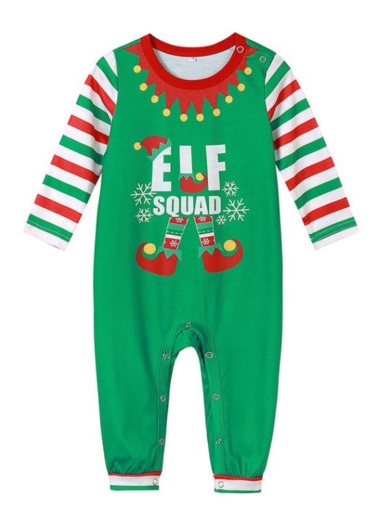 Christmas pajamas green striped with Elf Squad pattern