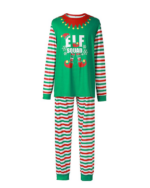 Christmas pajamas green striped with Elf Squad pattern