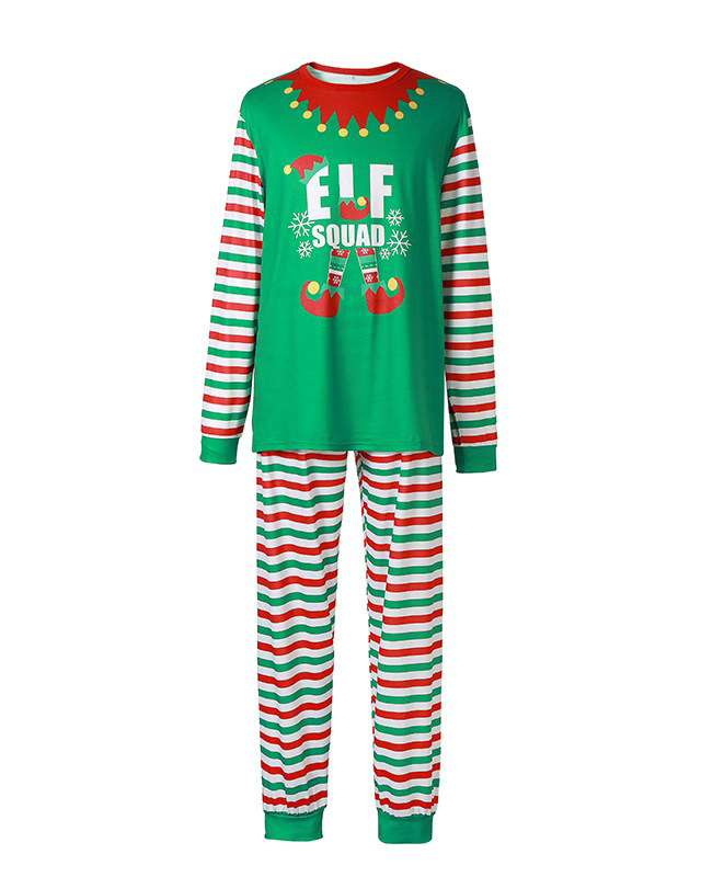 Christmas pajamas green striped with Elf Squad pattern family Kid 11 to 12 years