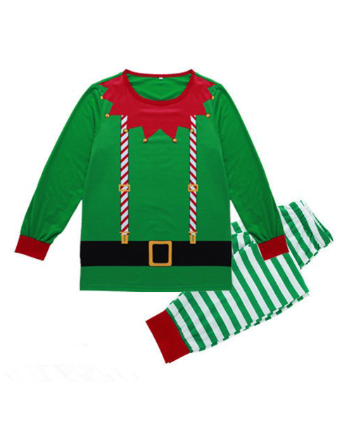 Pijama de Navidad del pequeño elfo verde con rayas