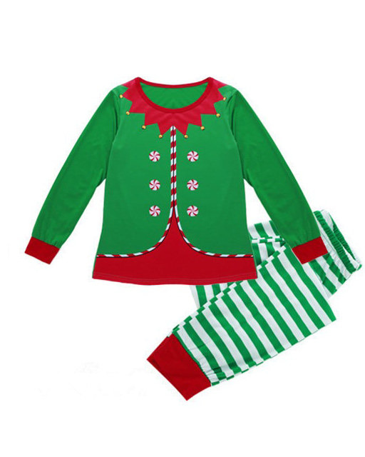 Pijama de Navidad del pequeño elfo verde con rayas