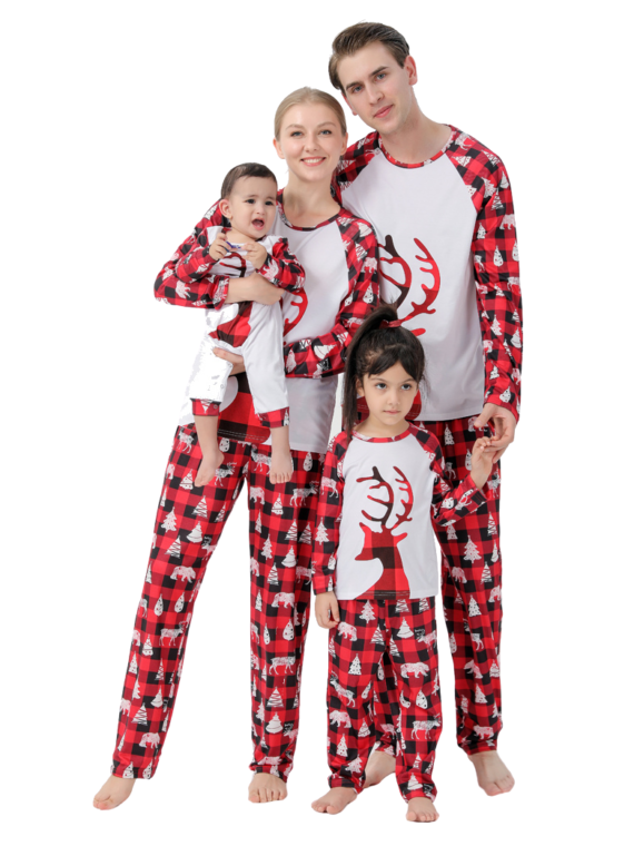 Christmas pajamas Red reindeer, tiles style - The Christmas Fabric