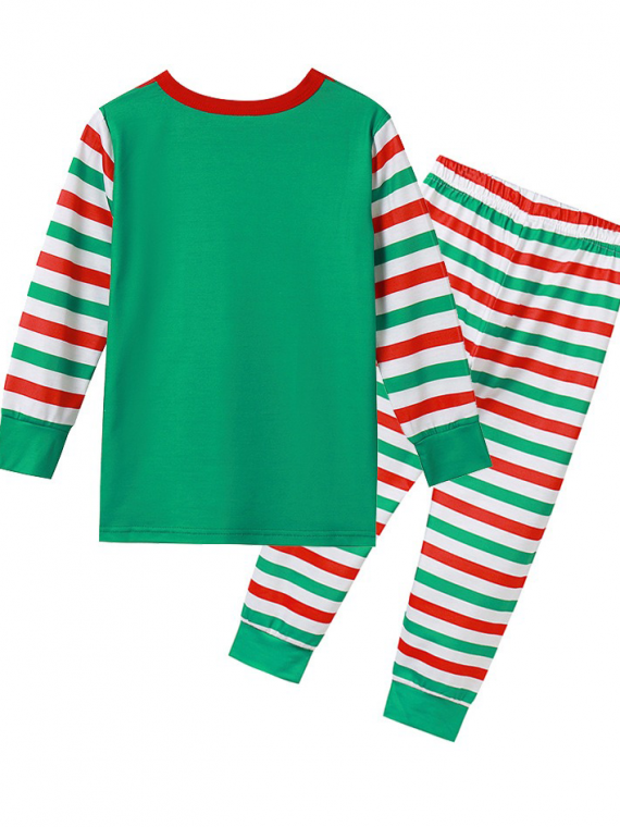 Christmas pajamas green striped with Elf Squad pattern