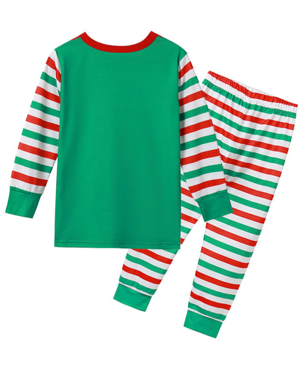 Weihnachtspyjama grün gestreift mit Elf Squad Muster