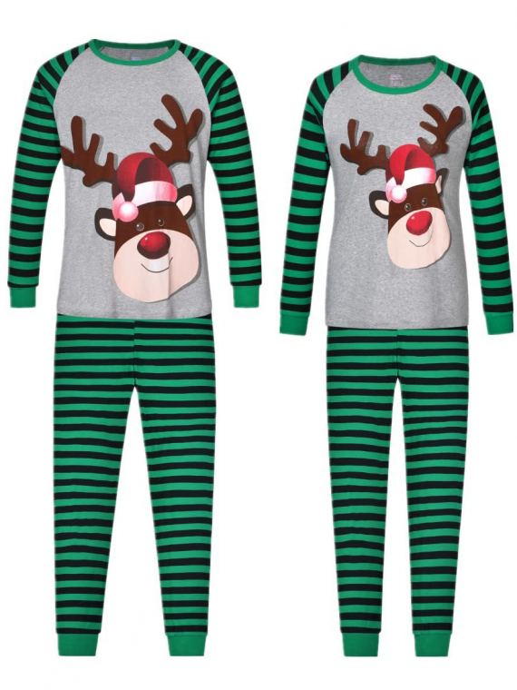 Pijama de Navidad Rudolph reno nariz roja a rayas