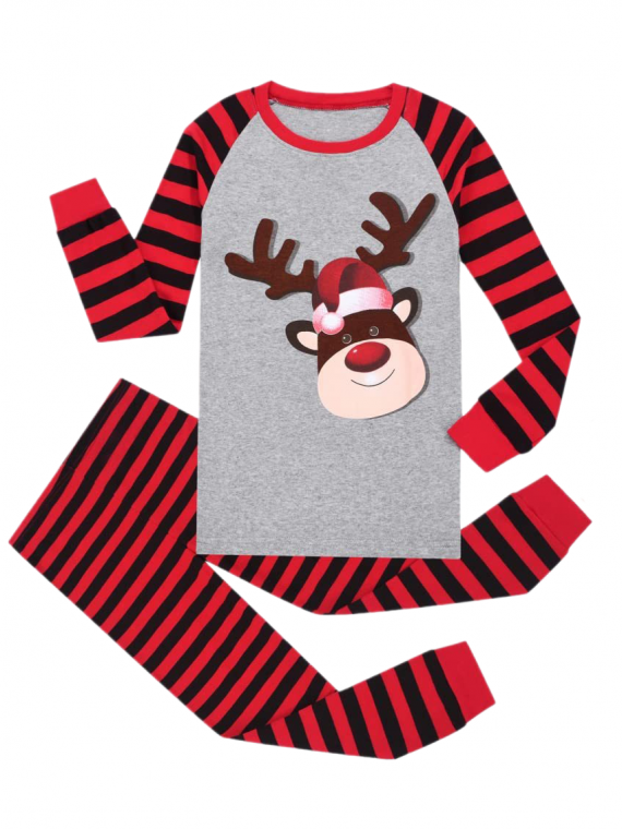 Pijama de Navidad Rudolph reno nariz roja a rayas
