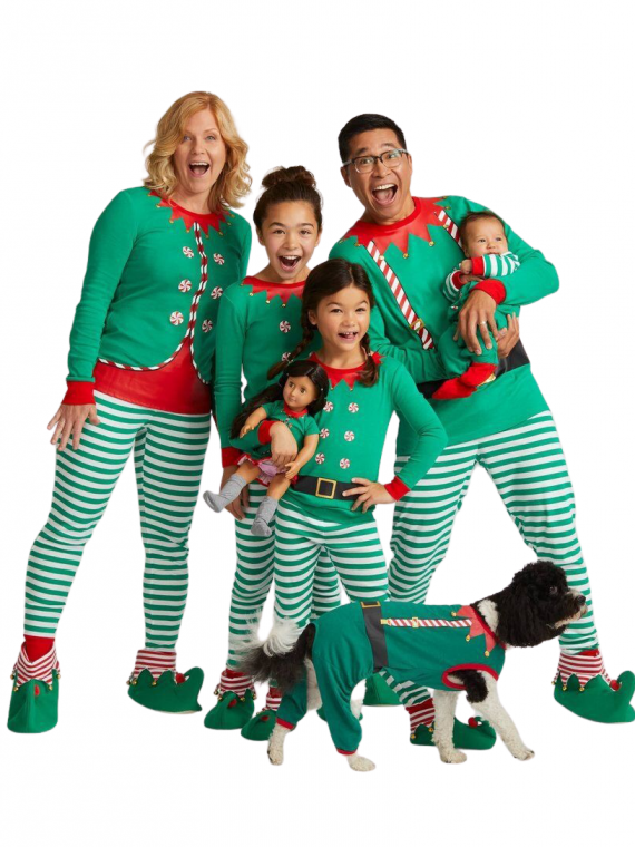conservatief bellen kwartaal Kerstmis pyjama Kleine Elf Groen Gestreept - The Christmas Fabric