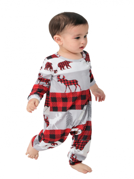 Christmas pyjamas caribou bear and fir tree