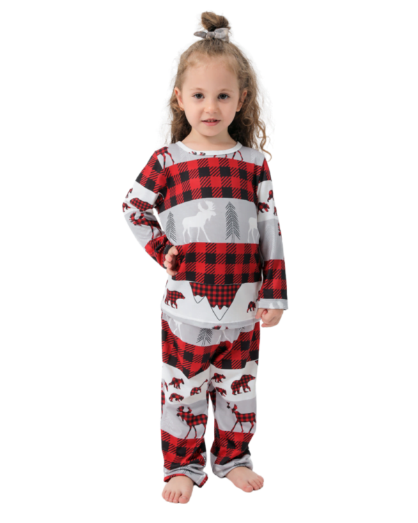 Christmas pajamas caribou bear and fir tree