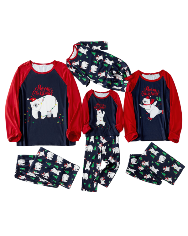 Matchande julpyjamas Merry Christmas vit nallebjörn, röd och blå