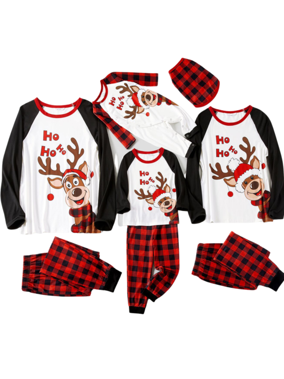 God Jul Pyjamas med ren som säger Ho Ho Ho Ho Ho vit röd svart