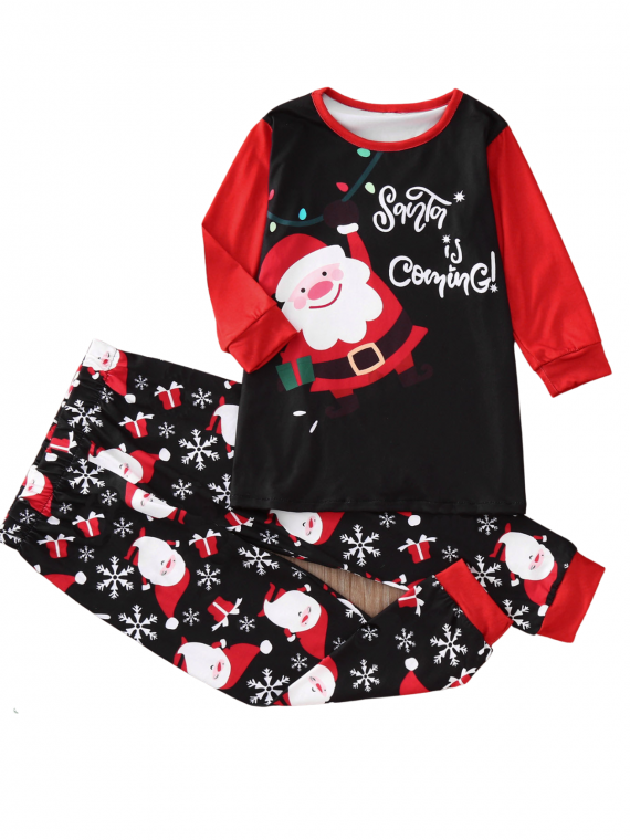 Matchende kerst pyjama, Santa is coming, zwart en rood