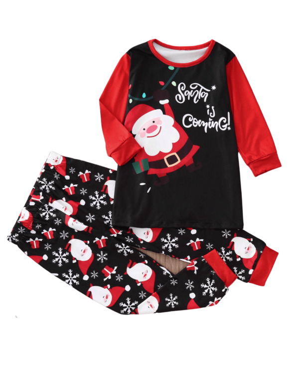 Pijama navideño a juego, Santa Is Coming, negro y rojo