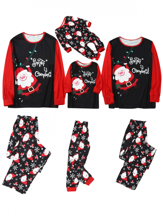 Matching Christmas pyjamas, Santa is Coming, black and red