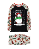 Merry Christmas and Snowman print Christmas pajamas, white and black