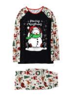 Merry Christmas and Snowman print Christmas pajamas, white and black
