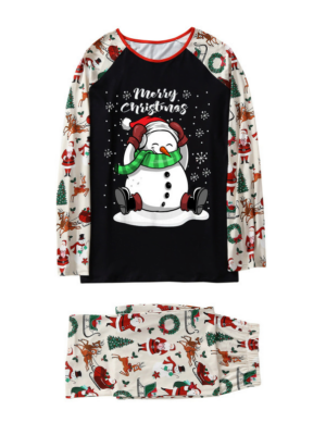 Merry-Christmas-and-Snowman-print-Christmas-pyjamas-adult-model-for-men-and-women