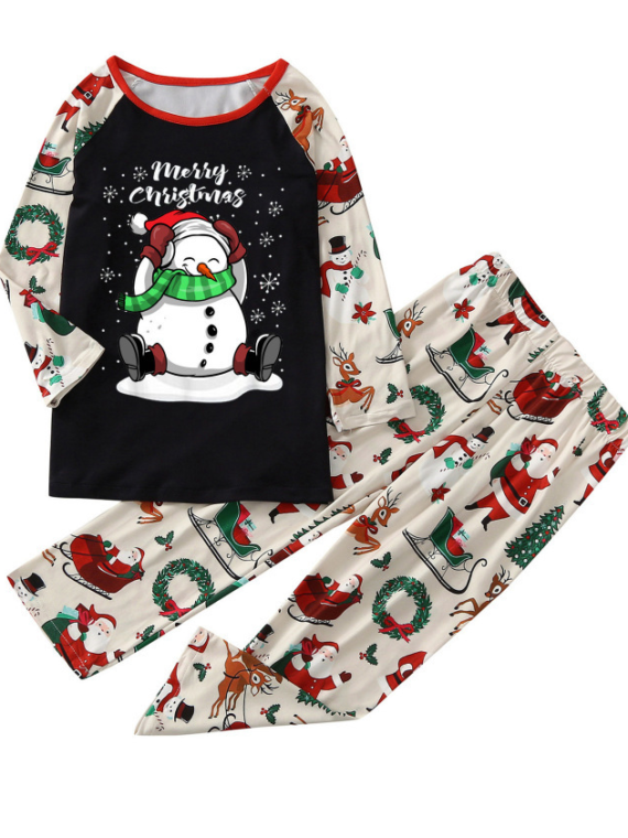 Merry Christmas and Snowman print Christmas pajamas, white and black