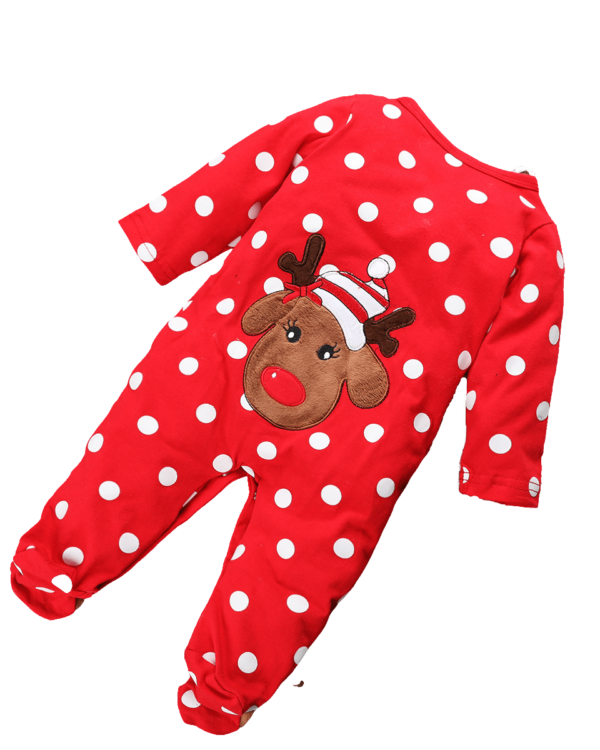 Baby kerst romper geborduurd met een klein rendier, rood en wit