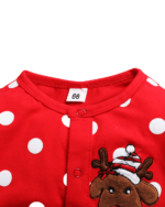 Baby Christmas romper embroidered with a little reindeer, red and white