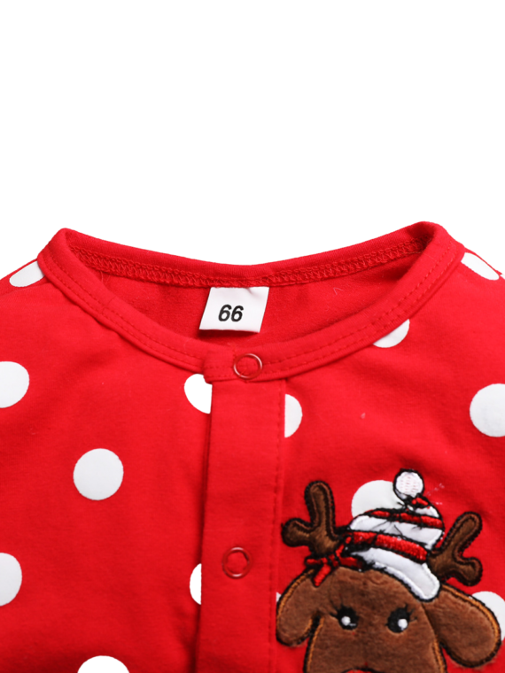 Baby Christmas romper embroidered with a little reindeer, red and white