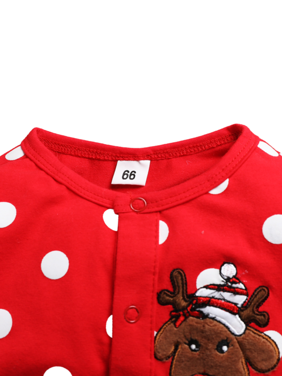 Baby kerst romper geborduurd met een klein rendier, rood en wit