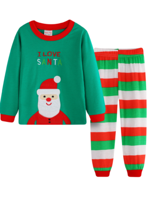 Boy Christmas Pyjamas Kids I love Santa green and red
