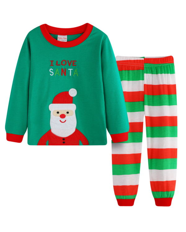 Boy Christmas Pyjamas Kids I love Santa green and red