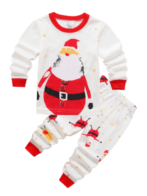Pyjamas för pojkar Julpyjamas för barn Rolig skäggig jultomte, vit och röd