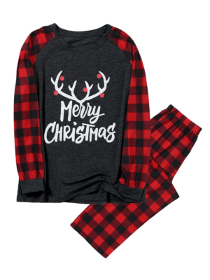 Christmas-Pyjamas-Merry-Christmas-printed-with-reindeer-antlers-adult-model-details