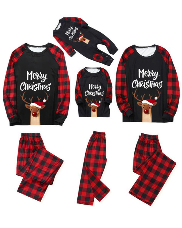 Christmas Pajamas Rascal Reindeer with Big Red Nose, black and red