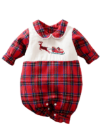 Weihnachtsschlafanzug für Babys, bestickt mit fliegendem Rentier und Schlitten, rot und weiß