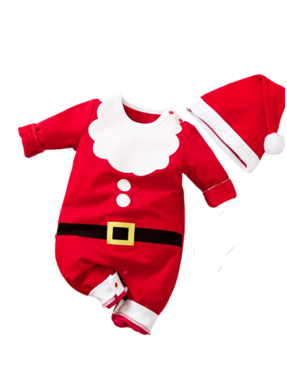 Kerstpyjama voor pasgeborenen en baby's, kleine Kerstman, rood en wit