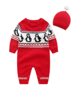 Christmas romper for baby embroidered with penguins